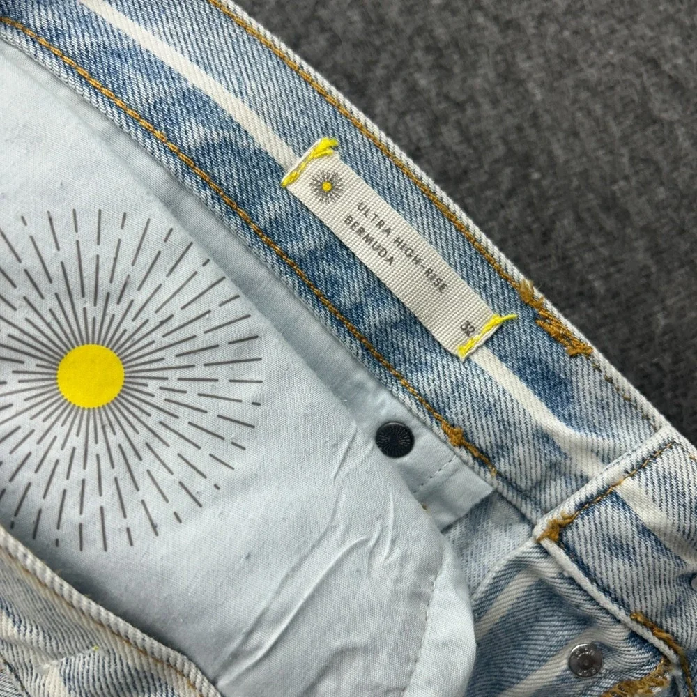 Happy Nature Denim Ultra‎ High Rise Bermuda Jean Shorts Size 32 Striped Boho